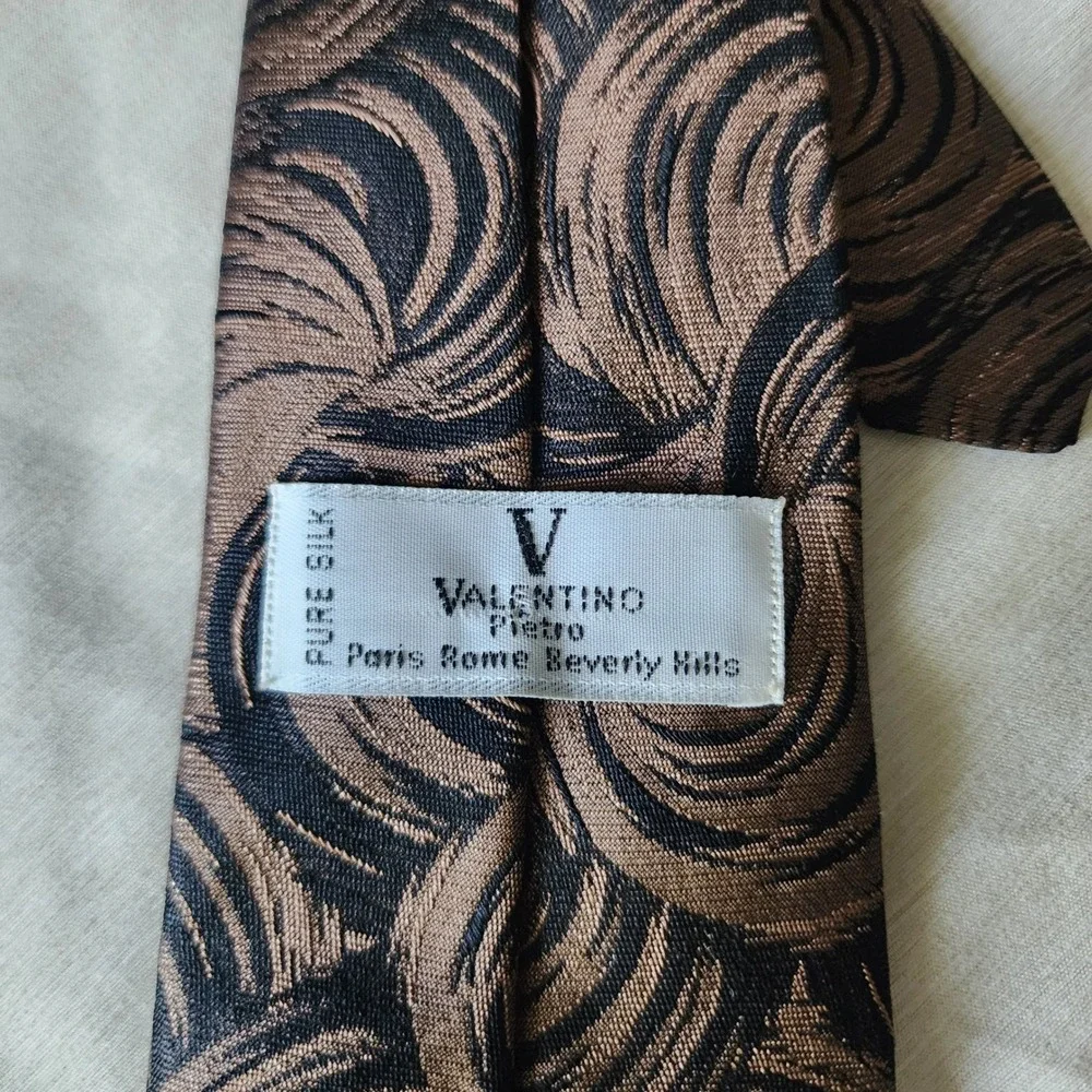Valentino Pietro Tie Mens OS Bronze Black Excellent Silk Swirl Hand Made Italy